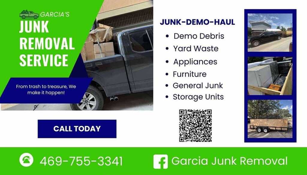 Garcias Junk Removal public flyer with phone number and listed services